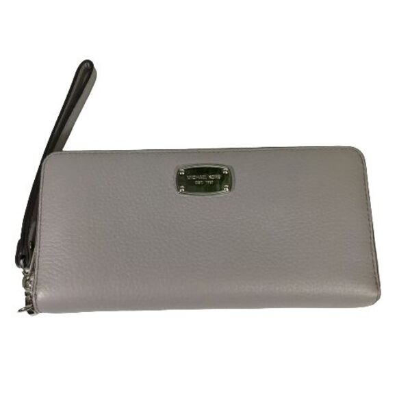 Michael Kors Jet Set Zip Wristlet Wallet Grey Pebbled Leather Full Size Long - Picture 1 of 13